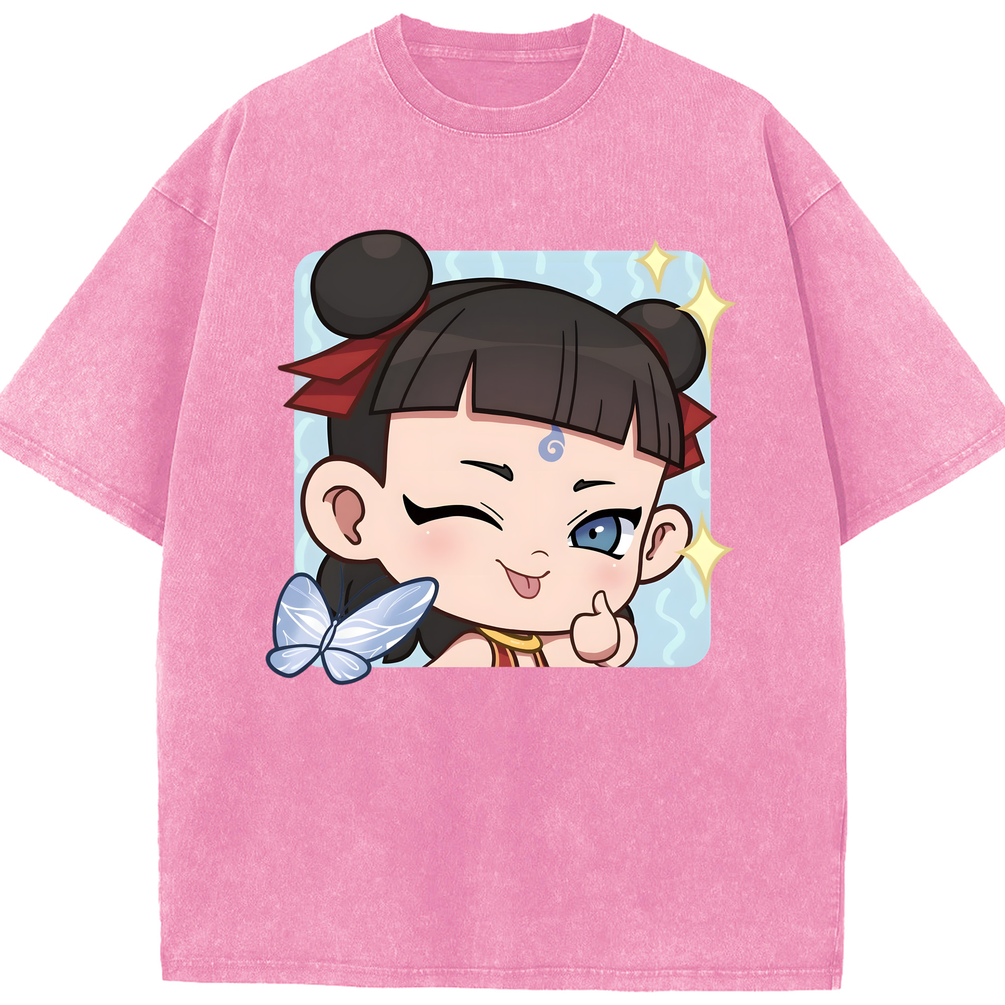 （画像用） Ne Zha 2 ナタ 魔童の大暴れ 綿100% ヴィンテージ風 半袖Tシャツ（フロントプリント）